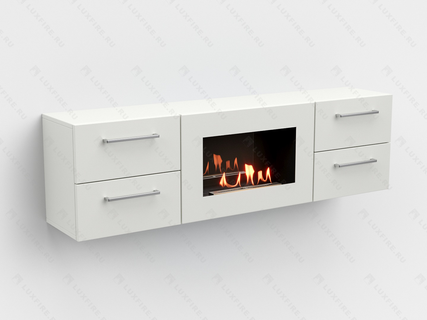 Тумба ТВ Lux Fire "Белая Роза" настенная 1400, с белым биокамином